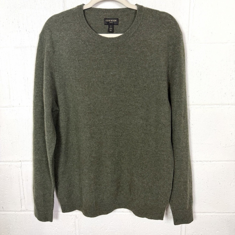 Club Room 100% Cashmere Mens Crewneck Sweater Green Heather Old Money Luxury M